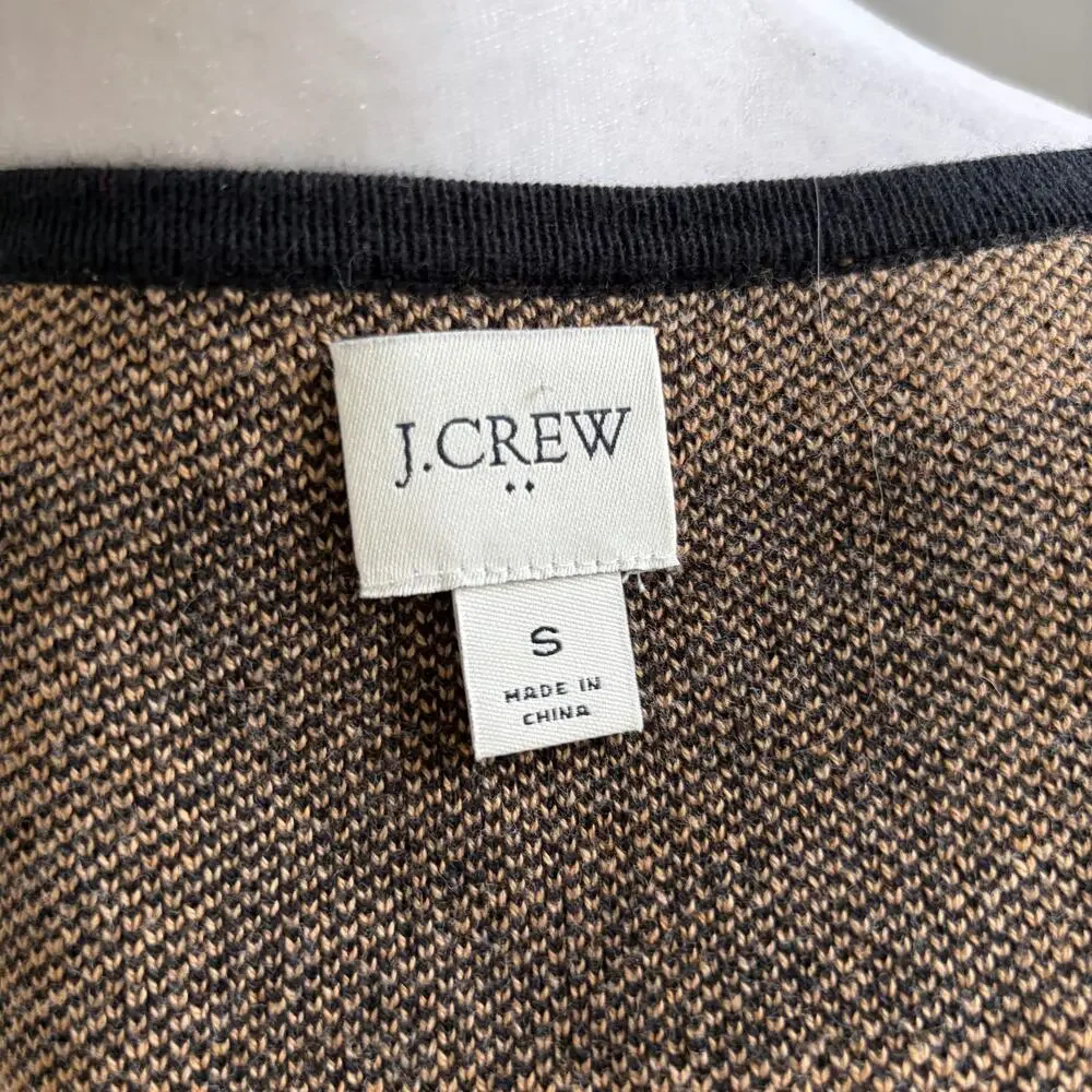 J.Crew Plaid Open Front‎ Cardigan Tunic Black Brown Sweater Small Oversized